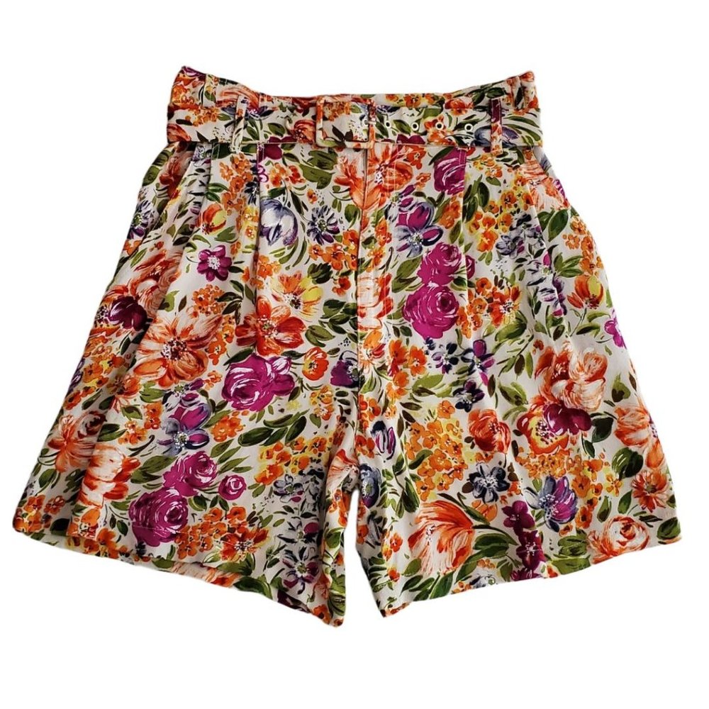 Wet Seal Vintage Floral Shorts | Pre-Loved | 3 | Purple Orange Yellow Green Blue